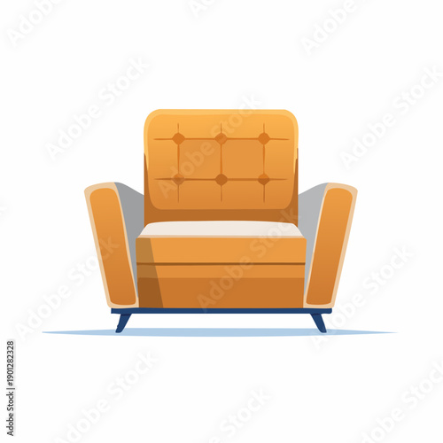 A stylish retro-inspired armchair featuring a vibrant orange hue and classic button-tufted upholstery, perfect for modern living spaces