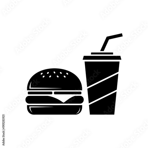 Illustration of a burger and drink on a clean background from a straightforward viewpoint