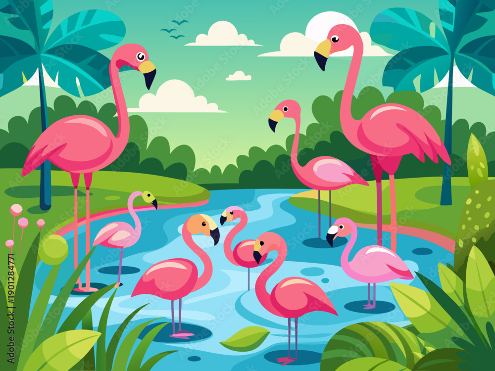 Obraz premium seamless background with flamingos