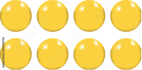 Blank yellow Glossy Button Sphere, 3D Glass Round Shape with Reflection, Light and Shadow, Clean Web UI Icon Vector Illustration