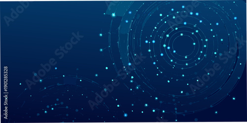 Abstract blue background with concentric circles and scattered glowing dots
