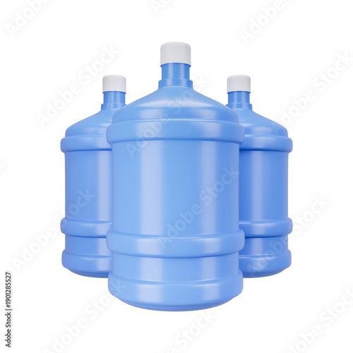 Set of water gallon bottles grouped together 3D