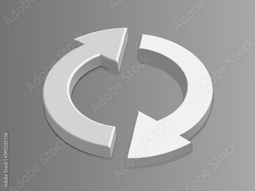 A white circular arrow symbol with a slight shadow representing a cycle