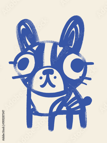 French bulldog doodle brush sketch vector illustration