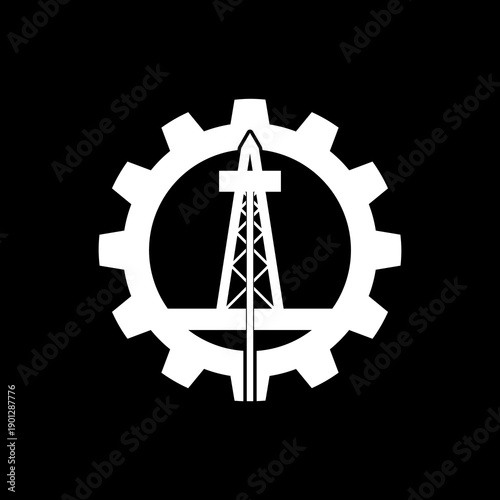 Oil mining gear icon isolated on black background