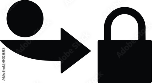 Black icon of a person silhouette moving towards a padlock security privacy
