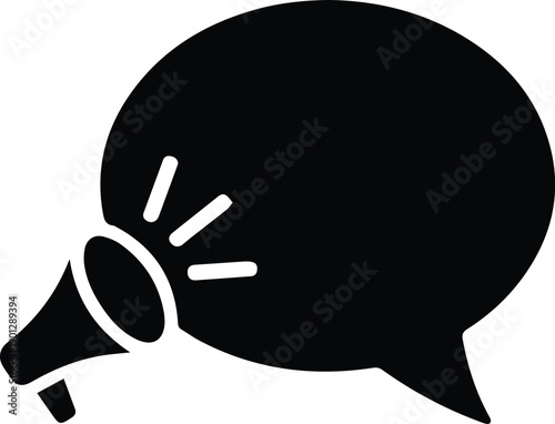 Megaphone icon with large speech bubble on white background announcement loud