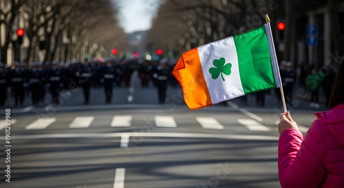 Irish flag waving during st patrick's day parade