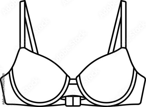 Bra outline illustration, underwire lingerie front view, minimal fashion flat sketch, women underwear garment drawing, isolated on white background, design