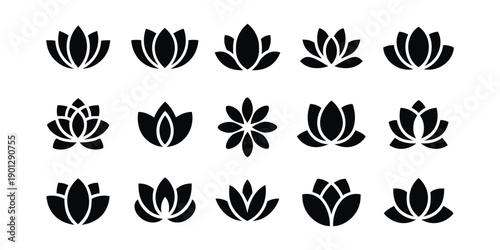 black lotus flower icons on white background