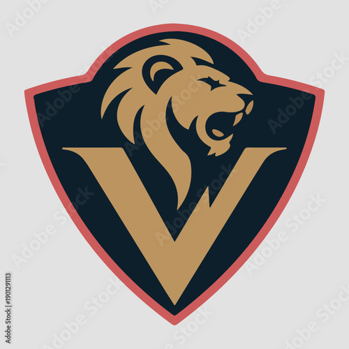 Lion Letter V Shield Logo Emblem