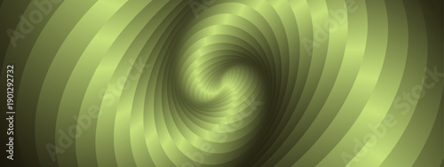An abstract green background features a digital motion design of swirling light spirals and blue wave patterns forming a fractal tunnel vortex