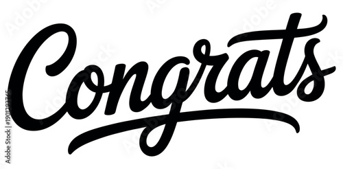 Elegant script typography boldly spells out the word congrats for celebration.