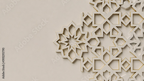 Intricate beige and gold geometric pattern with star and hexagon shapes