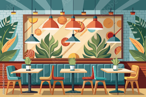 Restaurant mural mockup with blank wall space for design modern dining interior clean composition ideal for branding artwork presentation