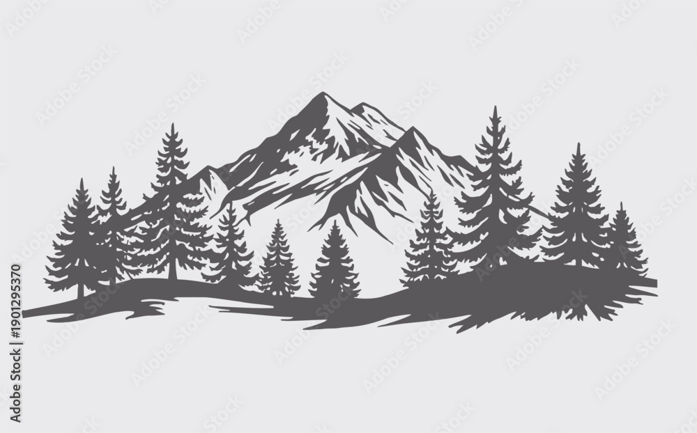 Fototapeta premium Mountain landscape with pine trees on a hillside