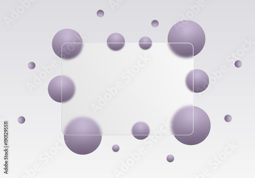 Rectangular translucent card with scattered purple spheres of 