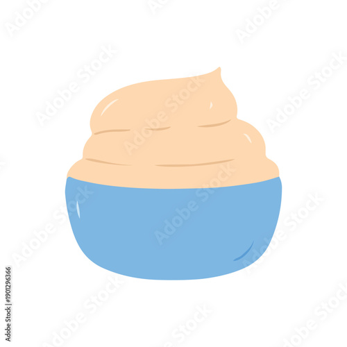 Blue Bowl of Creamy Dessert or Sauce