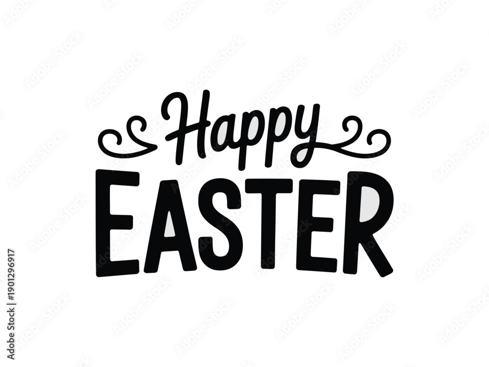 Fototapeta premium A festive Happy Easter greeting on a white background with black text