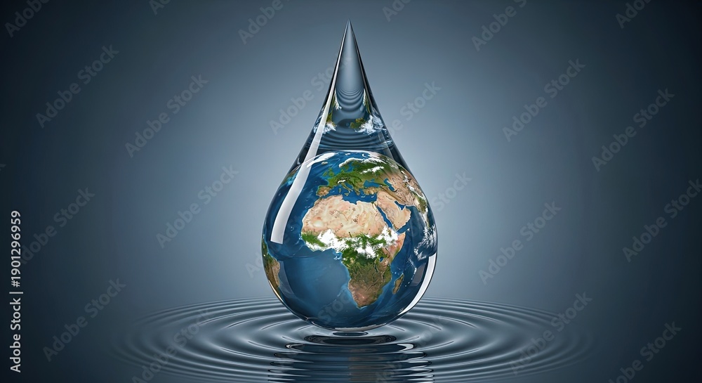 Obraz premium Globe encapsulated in a single drop of water creating ripples