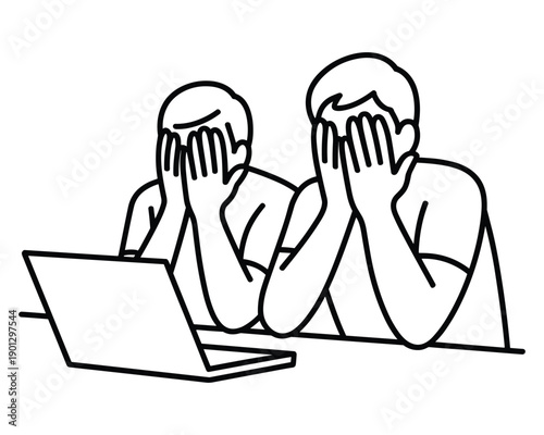 Frustrated Office Workers Facing Laptop Stress Work Pressure Deadline Problem