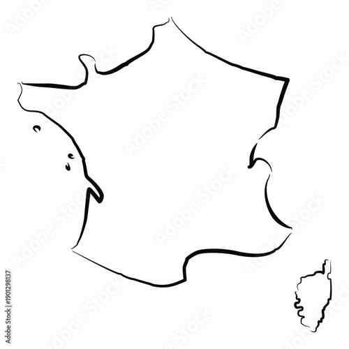 Black and white map of France in minimalist style on white background