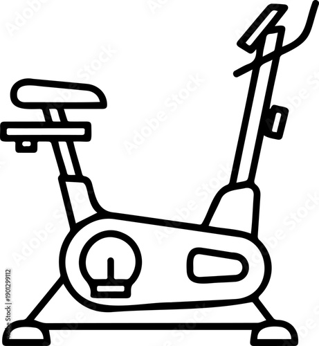 Stationary Exercise Bike Icon, Minimalist Gym Equipment Line Art Illustration for Fitness and Home Workout