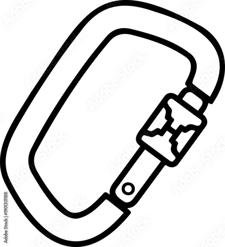 SEO Optimized Title: Climbing Carabiner Icon - Minimalist Mountaineering Safety Equipment and Rock Climbing Gear Line Art Vector