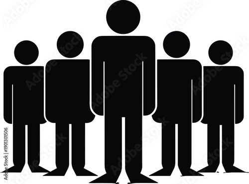 Black silhouettes of five people standing in a row group
