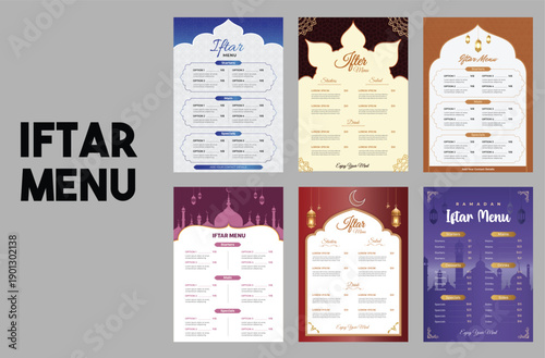 Collection of Iftar Menu design, Islamic Menu, Oriental style cover, Islamic brochure, Islamic flyer, Islamic card, 