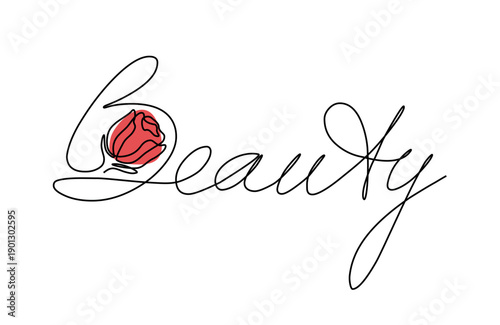 Text Beauty lettering in black pen with rose illustration vector image