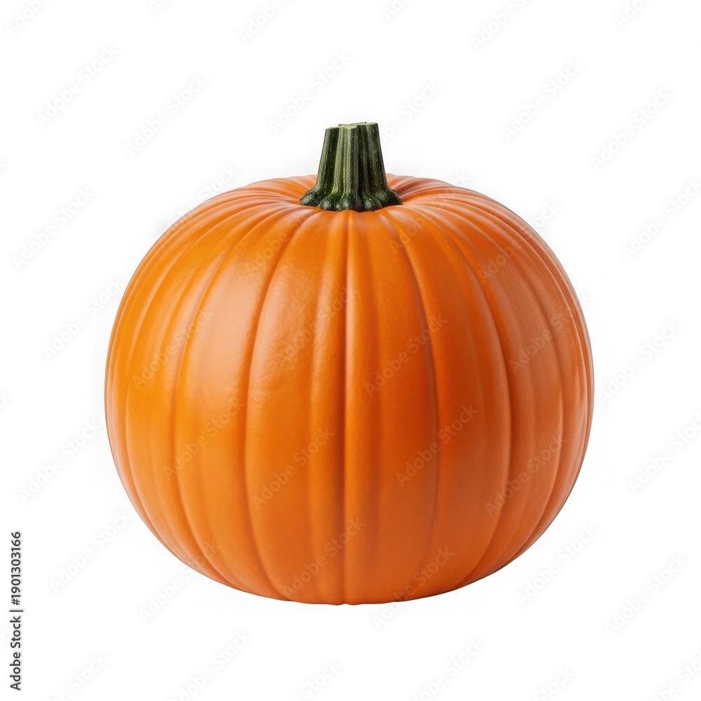 Obraz premium A single, whole pumpkin on a white background with a green stem on top. isolated on transparent background