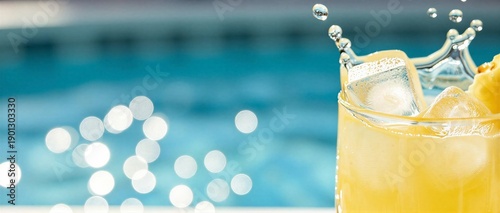 Refreshing Beverage with Ice Cubes and Sparkling Water