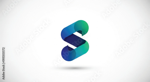 A modern, 3D abstract logo of the letter "S" featuring a sleek ribbon-like design. The logo uses a vibrant gradient of deep blue to teal green, suggesting fluid movement and innovation. 