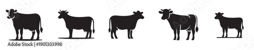Black Cow Silhouette Minimal Flat Vector Icon