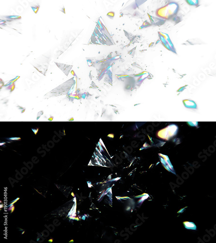 Futuristic Glass Break Effect with Iridescent Prism Shards and Dynamic Energy Burst