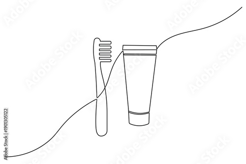 Elegant one line art depicting a toothbrush. This simple black and white vector is ideal for oral health icons, dental clinic logos, and minimalist healthcare designs.