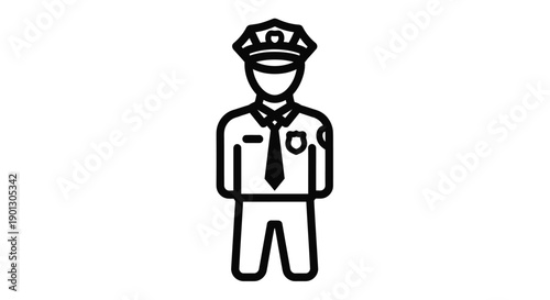 Simple black and white line drawing of a uniformed police officer
