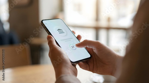 Closeup of a person's hands using a smartphone to manage financial transactions, showcasing the convenience and security of mobile banking and digital payments