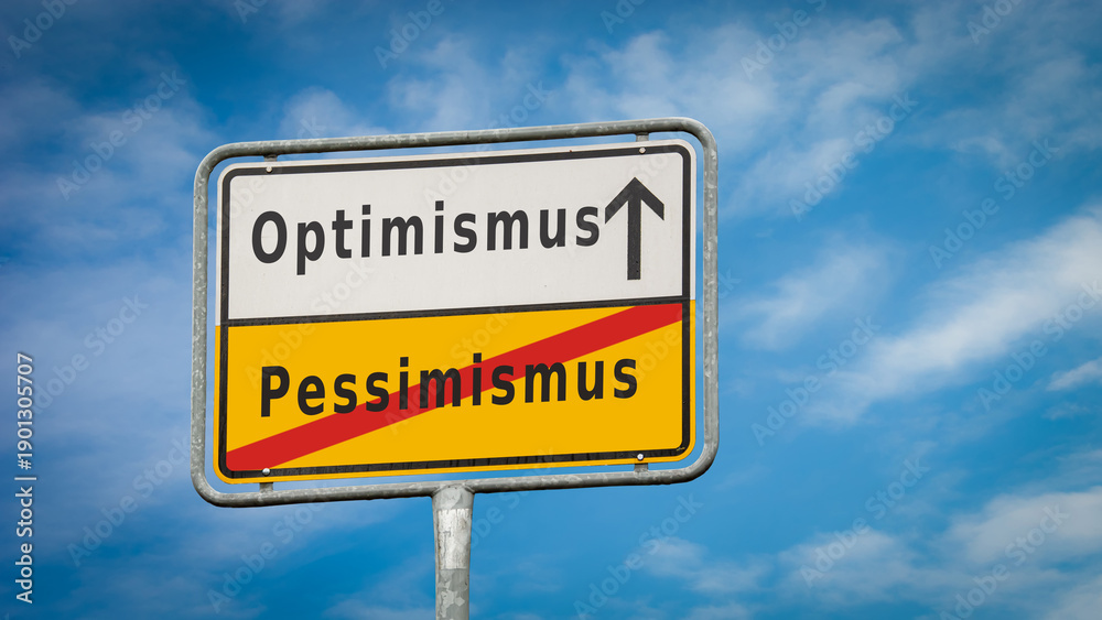 Obraz premium Signposts the direct way to optimism versus pessimism