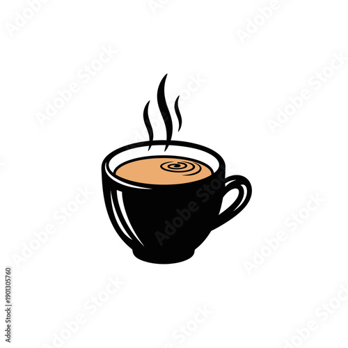 Espresso drink illustration in bold flat style in black and warm brown colors representing morning energy and coffee culture with copy space