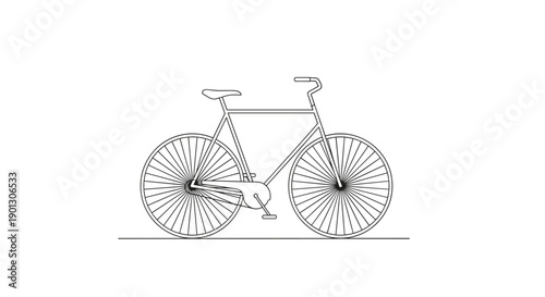 Minimalist bicycle line drawing represents transportation and healthy lifestyle on a clean white background for design projects.