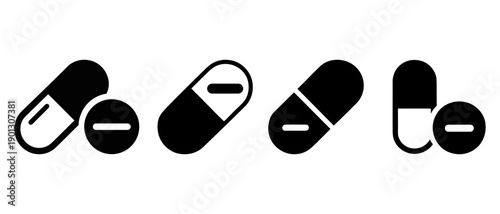 set of pill and capsule icons set