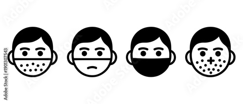 Maskne and facial skin irritation icons set for health and hygiene