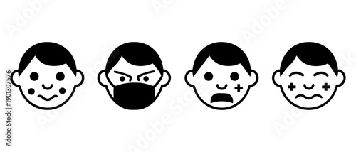 different emotional faces illustration in black and white