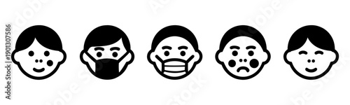 Icons for dermatology, acne, and face mask virus protection measures
