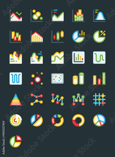 Charts and analytics data visualization icons set