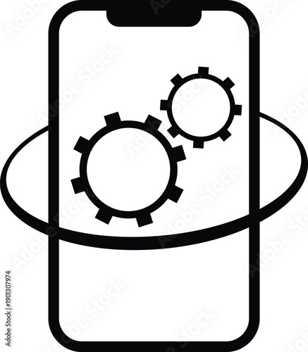 gear on mobile icon vector illustration, Gear Settings Icon on Mobile Screen Vector Illustration for App Configuration, System Control, Technology Interface Design
