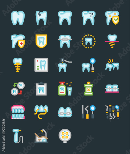 Dentistry and dental care icons set