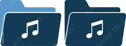 Two dark blue and light blue music folder icons with white musical notes